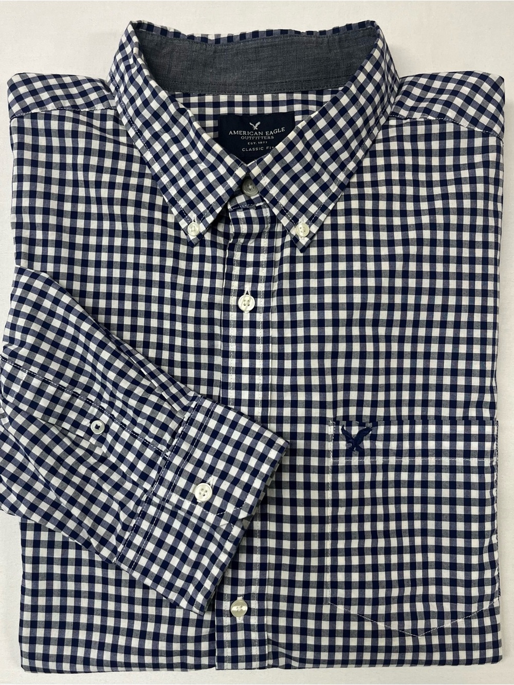 American Eagle Outfitters 19.5x38 Blue & White Check Button-Down Men Shirt 1726